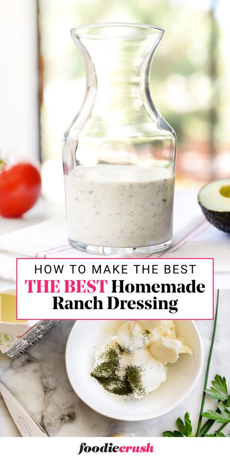 There's no need to buy Ranch seasoning packets or bottled versions because this homemade ranch dressing is totally easy to make from scratch. Homemade Ranch Dressing With Packet, Home Made Ranch Dressing, Best Homemade Ranch Dressing, Best Homemade Ranch, Foodiecrush Recipes, How To Make Ranch, Ranch Dressing Recipe Homemade, Grilled Salmon Recipes, Make From Scratch