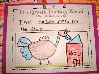 The Great Turkey Race -- Where did the turkey go? Great Turkey Race Activities, Turkey Books Kindergarten, The Great Turkey Race Activities, Class Books Preschool, Fall Prek, November Teaching Ideas, Kindergarten Thanksgiving, Tying Shoes, Library Centers