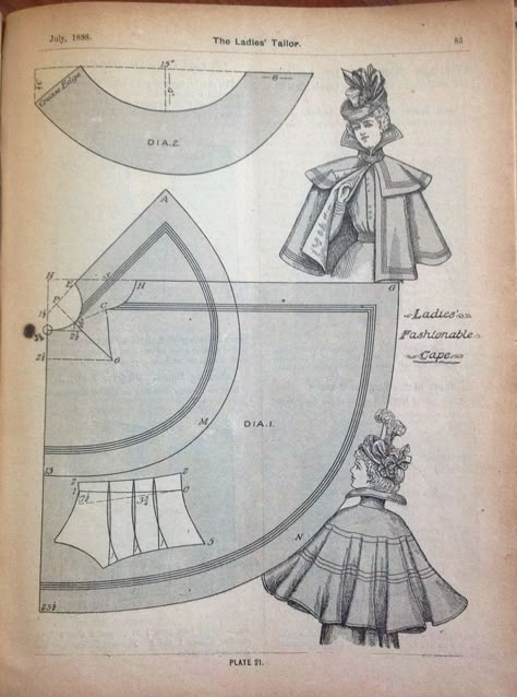 Historical Clothing Patterns, Cape Fashion, 1890s Fashion, Patron Vintage, Cape Pattern, Fashion Book, Costume Patterns, Victorian Clothing, Diy Sewing Clothes