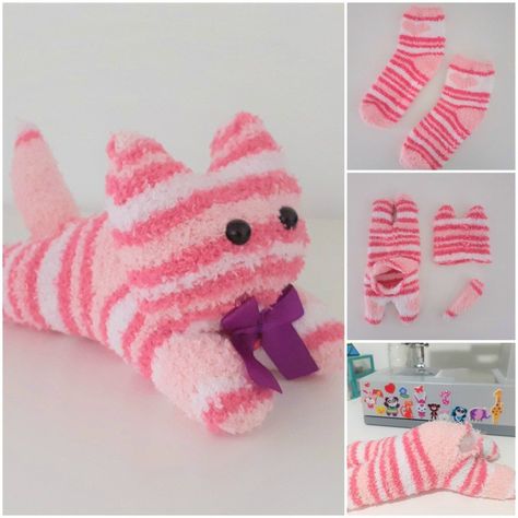 How to Make An Easy DIY Sock Kitten - Cute Book Store Sock Kitten, Sock Monkeys Diy, Sock Animals Tutorial, Sock Cat, Diy Plush Toys, Sock Toys, Diy Socks, Cat Tutorial, Sock Crafts