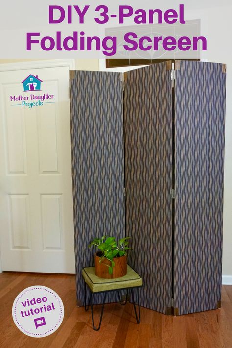 Do you have an ugly corner in your bathroom? Hide your stuff with a custom folding screen! #woodworking #upholstery #vinyl How To Hide Exercise Equipment, Diy Hidden Tv, Folding Screen Diy, Diy Mixes, Diy Screen, Hiding Ugly, Mother Daughter Projects, Hidden Tv, Perfect Living Room