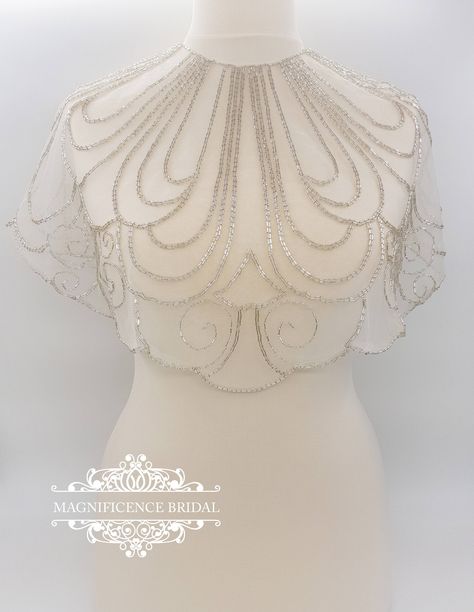 Art Deco Wedding Accessories, Gatsby Wedding Dress, Deco Wedding Dress, Art Deco Wedding Dress, Wedding Capelet, Bridal Capelet, Beaded Cape, Tambour Beading, Deco Beads