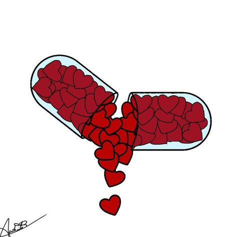 Pill With Hearts Tattoo, Heart Art Aesthetic Drawing, Heart Pill Tattoo, Pill Doodle, Pill Bottle Tattoo, Pill Tattoo Ideas, Pill Bottle Drawing, Pills Drawing, Pill Tattoo