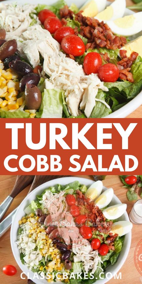 Turkey Cobb Salad, Gluten Free Ranch Dressing, Cobb Salad Dressing, Hearty Salad Recipes, Cobb Salad Recipe, The Perfect Salad, Creamy Ranch Dressing, Shredded Turkey, Perfect Salad