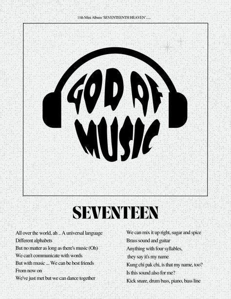 #seventeen #kpop #godofmusic #kpop #poster #playlist #boygroup #lyrics #design #art Seventeen Poster Aesthetic Printable, God Of Music Seventeen, Seventeen God Of Music, Seventeen Playlist, Svt Poster, Seventeen Design, Svt Songs, Seventeen Music, Seventeen Poster