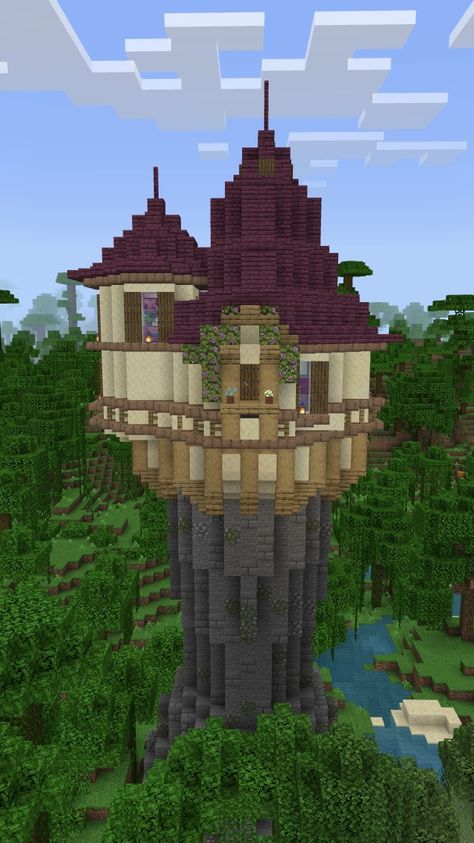 My version of Rapunzels Hidden Tower from the Disney animated film Tangled. Built in Minecraft, creative mode. Minecraft Tangled, Tangled Minecraft, Rapunzel Tower Minecraft, Minecraft Creative Builds, Tower Minecraft, Minecraft Creative, Rapunzel Tower, Minecraft House Plans, Minecraft House