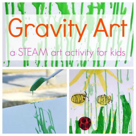 Gravity Art - A STEAM Art Activity for Kids Gravity Activities, Gravity Lessons, Gravity Painting, Water Paint Brush, Gravity Art, Spring Collage, Art Activity For Kids, Spring Artwork, Steam Activity