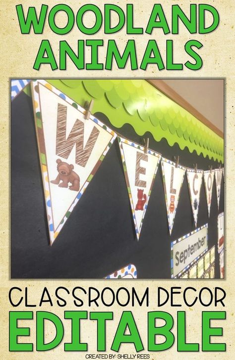 Check out this woodlands animal classroom decor kit. Use them at ANY elementary grade level to bring some of nature into your classroom or homeschool space. This awesome learning environment is sure to entice learning and excite your students. {Woodland Decor Classroom | Learning | Student | Animals | 1st, 2nd, 3rd, 4th, 5th grade | first, second, third, fourth, fifth graders | Kindergarten | Preschool | Decorations | Ideas | Year 1, 2, 3, 4, 5} Animals Classroom Theme, Woodland Animals Classroom, Preschool Decorations, Forest Theme Classroom, Animal Classroom, Preschool Classroom Themes, Forest Classroom, Homeschool Space, Forest Animals Theme