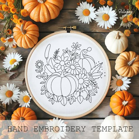 Autumn Embroidery Patterns, Pumpkin Embroidery, Modern Hand Embroidery Patterns, Fall Embroidery Designs, Beginner Embroidery, Floral Pumpkin, Ribbon Embroidery Tutorial, Autumn Design, Halloween Cross Stitches