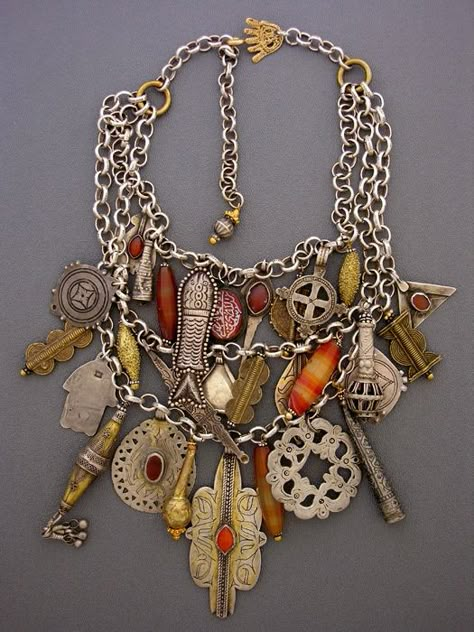 A collection of antique pendants and amulets from the deserts  of the Middle East, to Europe, and through Africa. Cocoa Puffs, Boho Necklaces, Antique Pendant, Styl Boho, Amulets, Diy Schmuck, Ethnic Jewelry, A Necklace, Statement Jewelry