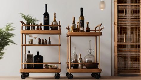 Japandi Bar Cart Ideas for Stylish Home Entertaining - Mojo Boutique Japandi Bar Cart, Japandi Bar, Elegant Japandi, Bar Cart Ideas, Cart Ideas, Home Entertaining, Elevate Your Home, Entertainment Space, Stylish Home