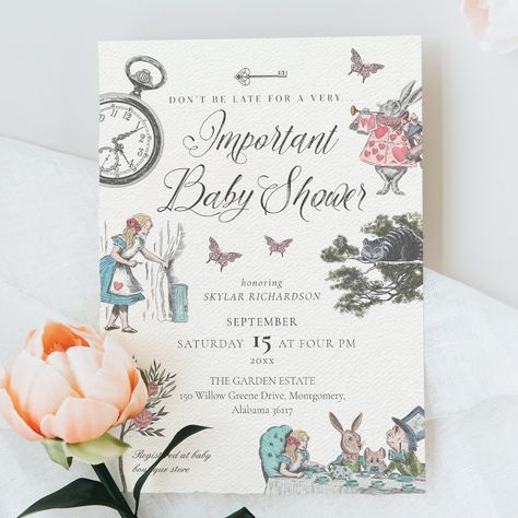 Fairytale Baby Shower, Alice In Wonderland Vintage, Vintage Alice In Wonderland, Storybook Baby Shower, Baby Sprinkle Invitations, Vintage Baby Shower, Sprinkle Invitations, Alice In Wonderland Theme, Alice In Wonderland Tea Party