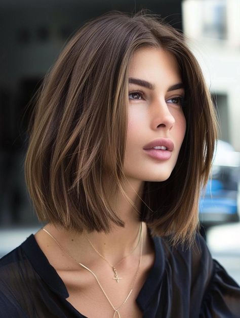 Chic Chin-Length Haircuts for All Hair Types 2024 Short Straight Hair Cuts For Women, Short Hair Haircuts For Women, Bob Cut With Layers, Short Hairstyles For Straight Hair, Feminine Short Hair, Chin Length Haircuts, Straight Hair Cuts, Chin Length, Long To Short Hair