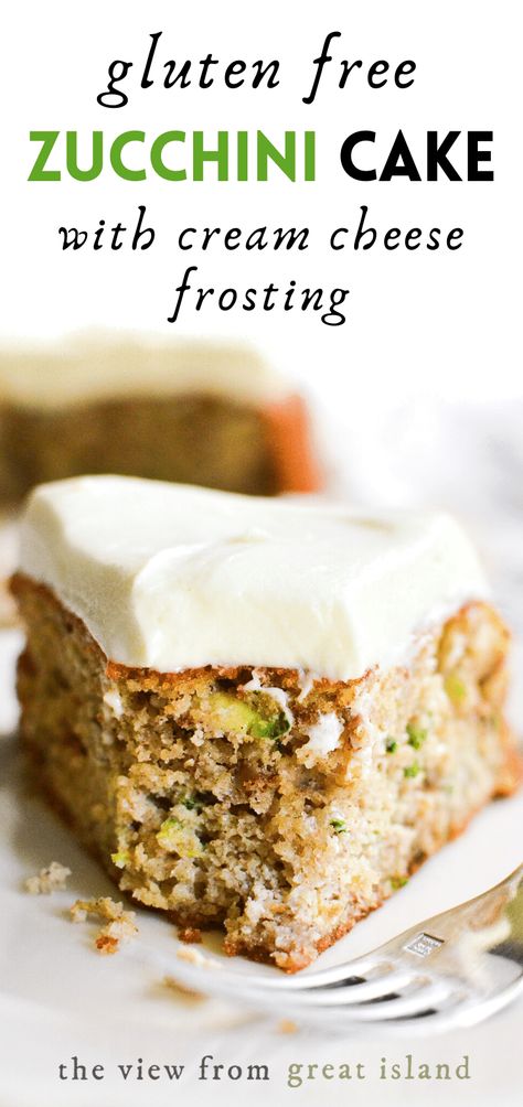 Gluten Free Zucchini Cake with Cream Cheese Frosting is a moist, grain-free cake lightly spiced and generously frosted. This will be your favorite zucchini dessert, whether you eat gluten free or not! #easy #recipe #cake #zucchini #glutenfree #flourless #creamcheese #baking Gluten Free Zucchini Spice Cake, Gluten Free Zucchini Cupcakes, Gluten Free Zucchini Dessert Recipes, Zuchini Baking Recipes Bread Gluten Free, Gluten Free Zucchini Desserts, Almond Flour Zucchini Cake, Gluten Free Zucchini Bars, Gf Zucchini Cake, Gluten Free Zuchini Baking Recipes