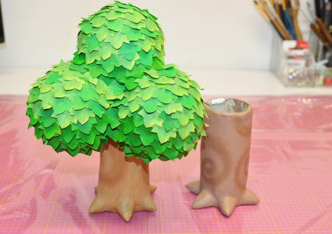 Small Animal Crossing Cherry Blossom Tree With Air Dry Clay Animal Crossing Tree Diy, Animal Crossing Diorama, Diy Animal Crossing Crafts, Animal Crossing Clay Ideas, Animal Crossing Party Ideas, Useful Clay Projects Ideas, Acnh Crafts, Clay Animal Crossing, Animal Crossing Tree