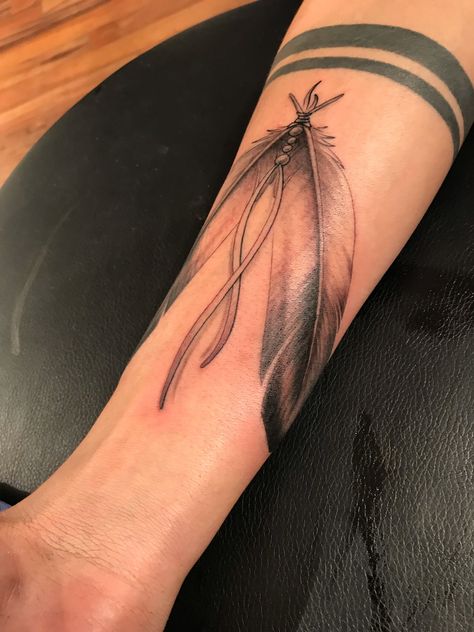 Native Feather Tattoos, Feather Hip Tattoos, Native American Tattoo Symbols, Native American Feather Tattoo, Eagle Feather Tattoos, Feather Tattoo Meaning, Indian Feather Tattoos, Oglala Lakota, Native Tattoos