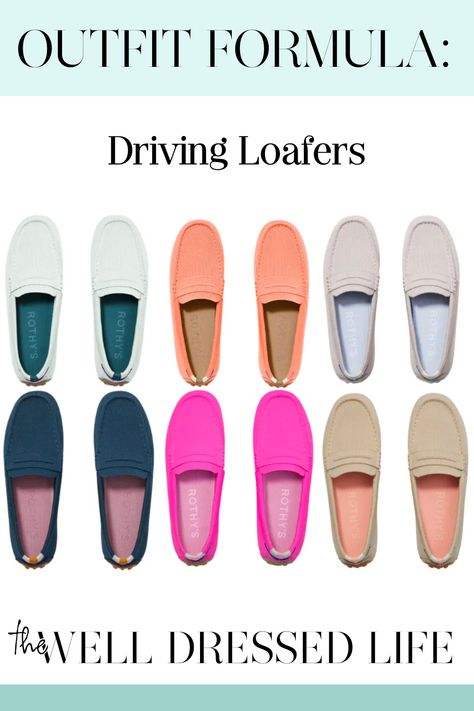 Outfit Formula: Driving Loafers Driver Shoes Outfit Woman, Driving Shoes Women's Outfit, Driving Loafers Women Outfit, Loafers Women Outfit, Loafers With Jeans, Loafers Street Style, Womens Driving Loafers, Loafers Outfits, Loafer Outfits