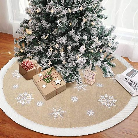 Farmhouse Christmas Tree Skirts, Rustic Tree Skirt, Snowflake Tree Skirt, Burlap Tree, Burlap Tree Skirt, Burlap Trees, Christmas Ornament Storage, Decoration New Year, Soft Christmas