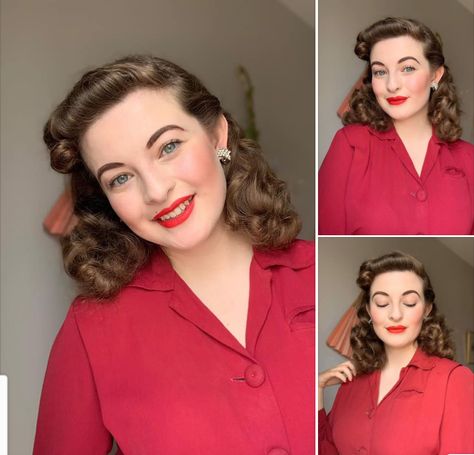 Vintage Capsule Wardrobe, Cabelo Pin Up, Vintage Hairstyles Tutorial, 1940s Hairstyles, Pin Up Hair, Beautiful Curls, Christmas Hair, Spring Hairstyles, Retro Hairstyles