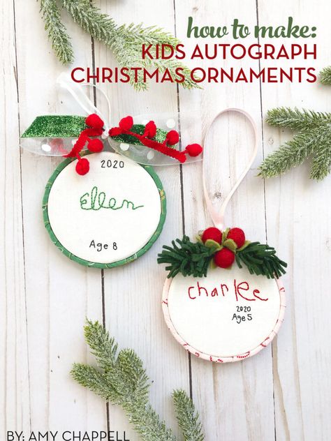 Turn your kids autograph and handwriting into a cute Christmas ornament with this hand embroidered name christmas ornament tutorial Embroidered Ornaments, Handwritten Christmas, Embroidered Christmas Ornaments, Cute Ornaments, Christmas Classics, Wood Transfer, Polka Dot Chair, Name Christmas Ornaments, Holiday Sewing