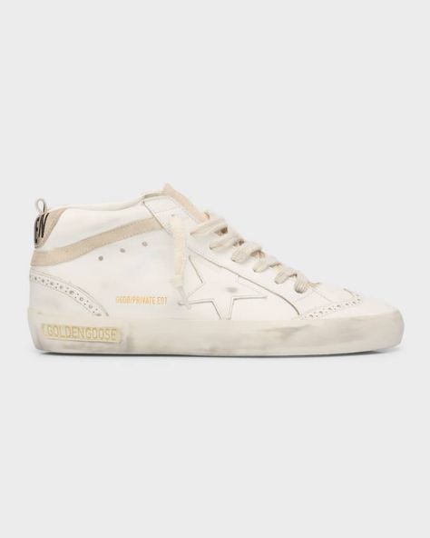 Get free shipping on Golden Goose Mid Star Mixed Leather Wing-Tip Sneakers at Neiman Marcus. Shop the latest luxury fashions from top designers. High Top Golden Goose, Golden Goose Mid Star, Golden Goose Mid, Preppy Shoes, Pretty Shoes Sneakers, Shoe Wishlist, Stockholm Style, Mid Top Sneakers, Golden Goose Sneakers