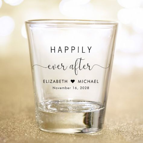 $8.45 | Happily Ever After Wedding #wedding, happily ever after, modern, script, elegant, stylish, chic, simple, keepsake, party favor Wedding Shot Glasses Favors, Happily Ever After Party, Ever After Party, Wedding Glassware, Happily Ever After Wedding, Ever After Wedding, Party Favors Wedding, Simple Typography, Keepsake Gifts