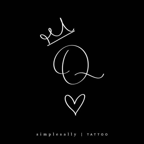 Queen Tattoo #queen #tattoo #crown #heart #simpletattoo #simplesally Queen Tattoo Ideas, Tattoo Queen, Simple Sally Tattoo Initials, Queen Word Tattoo, Hearts With Letters Tattoos, Princess Font Tattoo, King And Queen Tattoo, Becoming Her, Love Always Tattoo Fonts