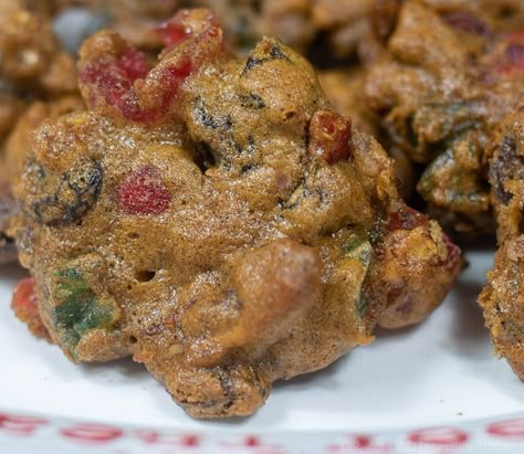 Fruitcake Cookies, also known as Christmas Lizzies, are little fruitcake-like cookies that blend candied fruit and Louisiana Pecans with a touch of Brandy and held together with a little spiced batter. These fruitcake cookies are so flavorful, you won’t believe how simple they are to make. If you only make one kind of cookie for the holidays, Grammy’s Fruitcake Cookies are the one! Fruit Cake Cookies Recipe, Fruitcake Cookies, Cake Cookies Recipe, Fruit Cake Cookies, Fruit Cookies, Fruitcake Recipes, Fruit Cakes, Candied Fruit, Xmas Cookies