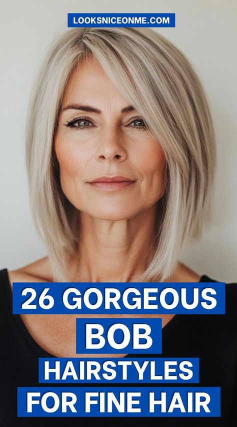 26 Gorgeous Bob Hairstyles for Fine Hair: Modern and Flattering Ideas for More Fullness Mid Length Bob Straight Hair, Mid Length Bob Fine Hair, Hairstyles For Women With Fine Hair, Haircuts Over 40 Fine Hair, Bob With Textured Layers, Hair For Fine Straight Hair, Hair Styles For Very Fine Hair, Yellowstone Hair Styles, No Jawline Hairstyles