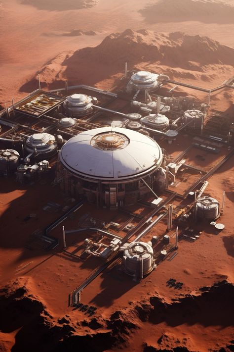 Mars Base Concept Art, Futuristic Mars Colony, Planet Colony Concept Art, Mars Colony Concept Art, Mars Sci Fi, Sci Fi Colony, Mars Concept Art, Space Colony Concept, Starship Interior