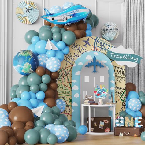 PRICES MAY VARY. ✈️Super value package：This kit include 129pcs balloon with two balloon tools（All details are shown in the picture) .All your needs are in this package.SO you can finish your own traveling party easily. ✈️Quality material:The balloons made with natural latex,non-toxic. Every balloons have been rigorously tested and selected manually. ✈️Many occasions：Use dusty blue coffee classical colors.So this traveling balloon arch is prefect for Let the Adventure Begin Party Birthday Party R Airport Theme Party, Travel Birthday Party Theme, Plane Theme Birthday Party, Around The World Theme Party, Travel Theme Party Decorations, Airplane Themed Party, Travel Party Decorations, Farewell Party Decorations, Airplane Birthday Party Decorations