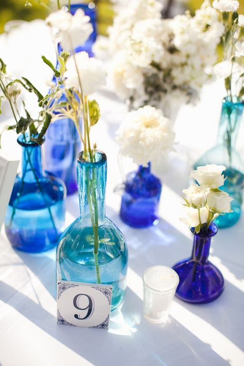 Sapphire Blue Wedding Ideas - KnotsVilla | Wedding Ideas | Canada Wedding Blog Azulejos Wedding, Sapphire Blue Wedding, Blue Wedding Ideas, Sapphire Blue Weddings, Beach Brunch, Blue Wedding Centerpieces, Mexican Beach, Blue Wedding Flowers, Decor Elements