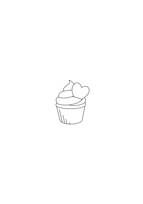 Tiny Cake Tattoo, Small Cake Tattoo, Dessert Tattoo Ideas, Cupcake Line Art, Cupcake Outline Tattoo, Simple Cupcake Tattoo, Mini Cupcake Tattoo, Bakery Tattoo, Muffin Tattoo