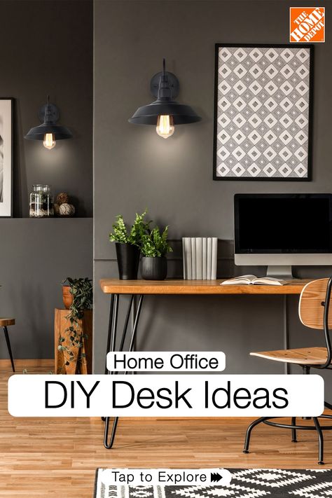 Transform the look of your home office by building a custom desk. Explore creative and functional ways to make this piece uniquely yours using this guide from The Home Depot. Tap to start your project now. Desk Wall Organization, Office Addition, Design Office Interior, Trendy Desks, Library Project, Contemporary Office Design, Best Home Office, Home Office Decorating Ideas, Music Corner