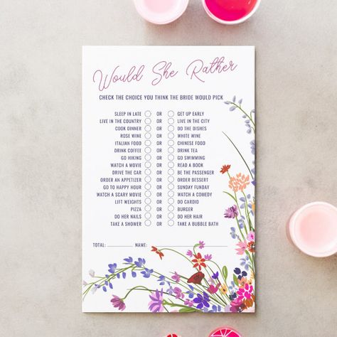 Would she rather wildflowers bridal shower game Would She Rather, Game Wedding, Flower Illustrations, Bridal Shower Game, Wedding Games, Bridal Shower Theme, Free Birthday Invitations, Free Birthday Invitation Templates, Kids Stationery