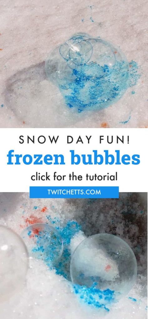 Create snow day memories with this frozen bubbles activity. This winter fun is perfect for kids of all ages. It's a great way to learn about water and ice. A great classroom activity too! #frozenbubbles #winter #snowday #twitchetts Bubble Activity, Freezing Bubbles, Frozen Water Balloons, Frozen Bubble, Ice Crafts, Bubble Crafts, Frozen Bubbles, Ice Bubble, Bubble Activities