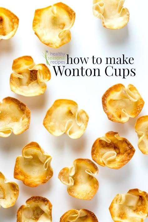 How to make crispy wonton cups for appetizers or hors d'oeuvres on healthyseasonalrecipes.com Wonton Cups Appetizers, How To Make Wontons, Horderves Appetizers, Crispy Wonton, Wonton Cups, Healty Dinner, Wonton Recipes, Fest Temaer, Bite Size Appetizers