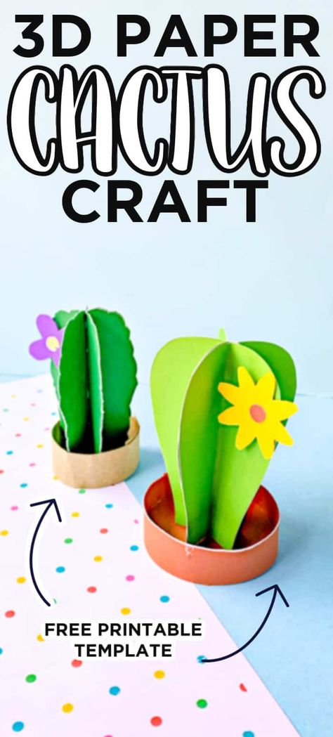 Paper cactus. 3D Paper Cactus Craft. Paper Craft For Kids. Plant Craft 3d Cactus Craft, Paper Cactus Craft, Plants Crafts For Kids, Cactus Crafts For Kids, Plant Crafts For Kids, Cactus Template, Monumental Vbs, Cactus Crafts, Paper Cactus