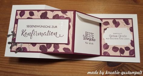 Karte zur Konfirmation Stampin Up Weihnachten, Fun Fold Cards, Stamping Up, Folded Cards, Decor Inspiration, Stampin Up, Projects To Try, Place Card Holders, Stamp