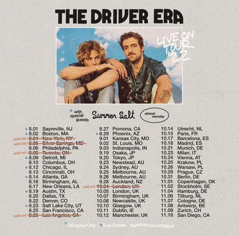 Tour announcement for The Driver Era tour! https://www.instagram.com/p/Cgz6-j8ve7A/?igshid=NmNmNjAwNzg%3D My Friend Dahmer, The Driver Era, Era Tour, Music Concert Posters, Disney Channel Original, Driver Era, Silver Springs, Tour Poster