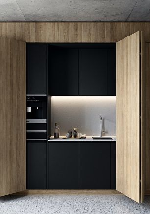 Design Edge Laminex Australia, Concealed Kitchen, Kitchenette Design, Armoire Entree, Kitchen 2020, Warehouse Conversion, Rose Bay, Hidden Kitchen, Laminate Doors