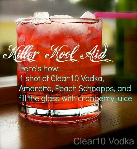 Killer Koolaid is my new FAVORITE drink!! Pocket Cocktails, Christmas Drinks Alcohol Recipes, Christmas Drinks Alcohol, Yummy Cocktails, Peach Drinks, Iced Drinks Recipes, Cocktail Drinks Alcoholic, Mixed Drinks Alcohol, Yummy Alcoholic Drinks