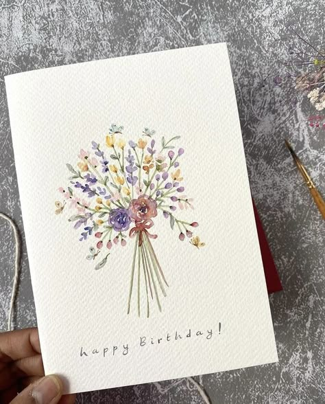 Flower Bunch Painting, Watercolour Bunch Of Flowers, 2 Year Birthday Card, Watercolor Art Birthday Card, Watercolour Bouquet, Simple Abundance, Beautiful Wednesday, Snowdrop Flowers, Something To Brighten Your Day