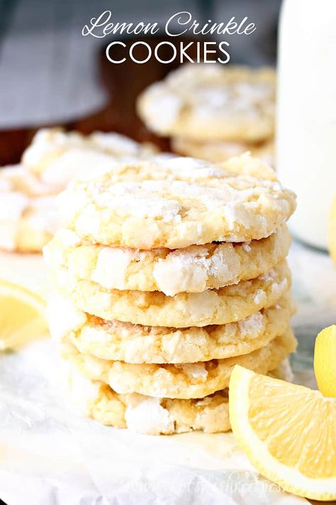 Large Lemon Cookies, The Best Lemon Cookies, Wedding Baking, Strawberry Lemonade Cookies, Easy Strawberry Lemonade, Crinkle Cookies Recipe, Lemon Crinkle Cookies, Lemon Cookies Recipes, Lemon Sugar Cookies