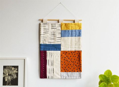 Abstract Wall Hanging, Diy Quilt Wall Hanging, Quilted Wall Hanging Ideas, Sewing Wall Hanging, Wall Textiles Hanging, Sew Wall Hanging, Patchwork Wall Art, Sewn Wall Hanging, Quilt Art Wall Hangings