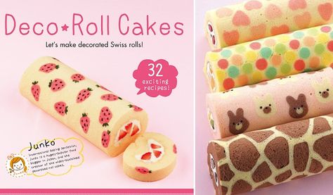 patterned swiss rolls by Junko, swiss roll art, deco roll cakes Roll Cake Design, Japanese Roll Cake, Drip Cake Tutorial, Swedish Princess Cake, Jelly Roll Cake, Swiss Roll Cakes, Swiss Cake, Sugar Flowers Tutorial, Swiss Roll Cake