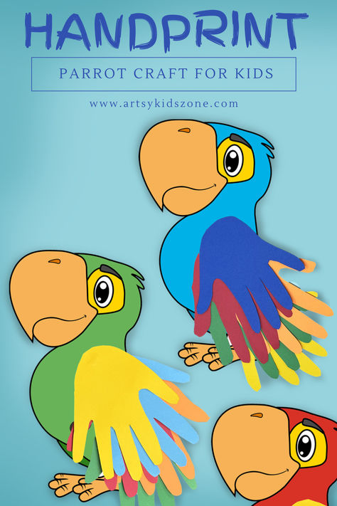 Create adorable Handprint Parrots with your kids! This craft includes a printable template and easy instructions. The wings are made from your child's handprints, adding a personal touch to this fun project. Perfect for a memorable and creative activity! #KidsCrafts #HandprintArt #ParrotCraft #DIYCrafts #PrintableTemplate Parrot Craft For Kids, Handprint Parrot, Parrot Craft, Parrot Wings, Theme Activities, Handprint Craft, Theme Activity, Handprint Crafts, Handprint Art