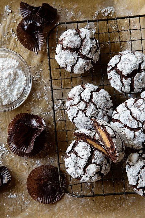 Reeses Peanut Butter Cup Filled Crinkle Cookies via Real Food by Dad Chocolate Crackle Cookies Recipes, Chocolate Crackle Cookies, Crackle Cookies, Chocolate Crackles, Crinkle Cookies Recipe, Chocolate Crinkle Cookies, Double Chocolate Cookies, Chocolate Crinkles, Crinkle Cookies