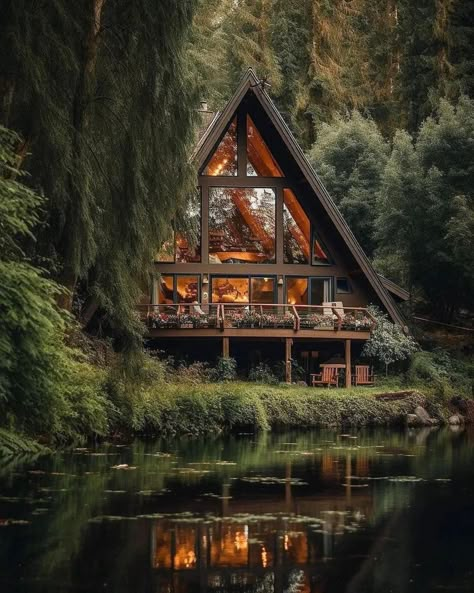 Woods Project, Cabin Aesthetic, Jungle House, Dream Cottage, A Frame Cabin, Fantasy House, A Frame House, Cabin Life, Forest House