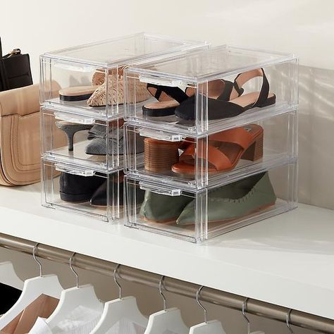 The Container Store Clearline Stackable Small Shoe Drawer Case of 6 | The Container Store Stackable Shoe Boxes, Clear Plastic Shoe Boxes, Best Shoe Rack, Shoe Box Storage, Shoe Drawer, Closet Storage Bins, Plastic Shoe Boxes, Closet Shoe Storage, Shoe Storage Solutions